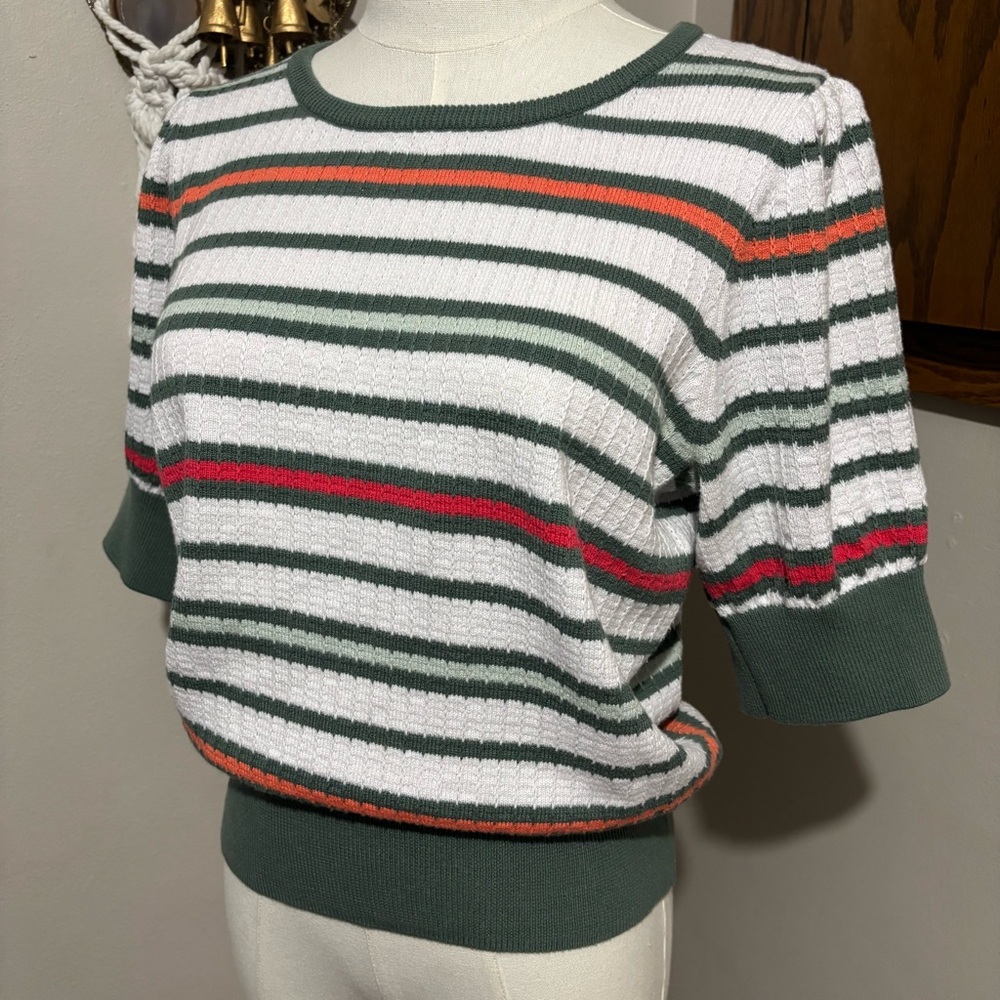 Vintage Striped Knit Short Sleeve Sweater Size Medium Liz Claiborne - Picture 2 of 7